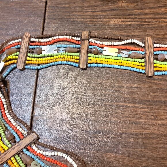 Vtg Boho Retro Tribal Multicolored Seed Beads Belt Woven Cord 60" Length - Picture 4 of 8